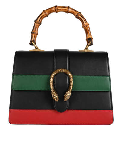 Bamboo Dionysus Top Handle, &pound;950, Handbags, Black/Green/Red, Leather, Front view
